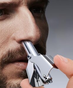 Recortadora de pelo de nariz para hombre, recortadora manual de pelo de nariz y oreja, diseño portátil de acero inoxidable, cortador de pelo nasal con estuche de viaje y cepillo de limpieza para aseo