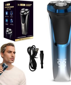 Maquinilla de afeitar eléctrica para hombre – Afeitadora giratoria 4D con recortadora emergente, IPX6 impermeable para hombre en húmedo y seco, carga rápida de 1 hora, pantalla LED, kit de aseo