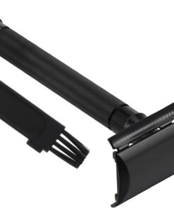 STOBAZA Maquinilla de Afeitar Manual Clásica Doble Cuchilla de Seguridad en Aleación de Aluminio Negra, Estilo Retro, Fácil de Limpiar para Afeitado Facial Preciso