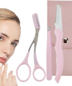 Juego de tijeras para cejas, juego de depilación de cejas con maquinillas de afeitar, juego de cuidado de cejas, juego de cuidado de cejas, recortador de vello facial antideslizante para mujeres | de afeitar, juego de cuidado de cejas, juego de cuidado de cejas, recortador de facial antideslizante para mujeres