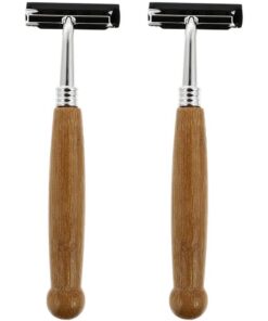 ULTECHNOVO Afeitadoras Ligero y Conveniente de Seguridad Manuales Mango de Bambú 4 Piezas Acero Inoxidable para Hombres Adecuado para Viajes y Barberías