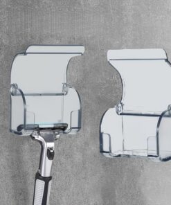 1 soporte para maquinilla de afeitar con cubierta de plástico autoadhesivo para montaje en pared, gancho impermeable para la mayoría de afeitadoras, transparente