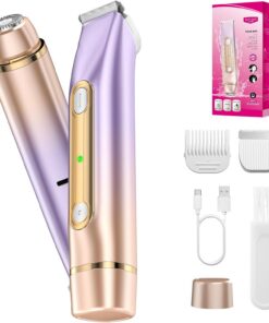 Recortadora de bikini para mujer, maquinilla de afeitar eléctrica 2 en 1 y afeitadora de vello corporal, impermeable, húmedo/seco, sin dolor, para bikini, axilas, piernas, cara, recargable por USB e