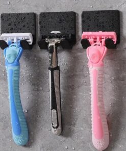 3 soportes para maquinilla de afeitar de pared sin taladro, elegante estante de almacenamiento de maquinilla de afeitar de baño, solución de ahorro de espacio, ideal para la organización del baño en
