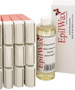 EpilWax - Kit de reposición con: 12 cartuchos Rosa Roll-on, 1 paquete de 100 tiras no tejidas para la depilación y 1 botella de 250 ml de aceite neutro para después de la depilación (Rosa)