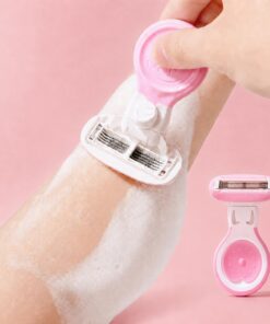 Maquinilla de afeitar corporal para mujer, afeitadora manual rosa con mango antideslizante y cubierta protectora para piernas, axilas y línea de bikini