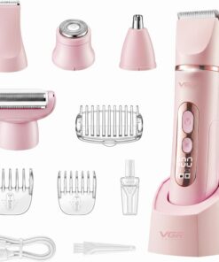 VGR Recortadora de bikini para mujer, maquinilla de afeitar eléctrica 5 en 1 con recortadora de pelo de nariz, IPX7 impermeable, pantalla LED, bloqueo de viaje, recargable por USB-C, V-763, rosa