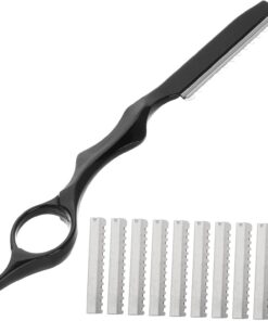 Healeved Juego de 11 Piezas de Afeitadora Manual y Accesorios de Barbería en Acero Negro con Mango Ergonómico para Corte y Peinado Profesional y Doméstico