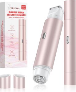 Recortadora de bikini de doble cabeza, USB-C de carga rápida para mujer con cuchillas de cerámica, afeitadora eléctrica para cara, oro rosa