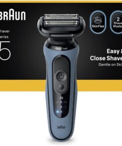 Braun Afeitadora eléctrica para hombre Serie 5, 52-A1000s, azul, afeitadora eléctrica inalámbrica, recortadora de barba con batería de 50 minutos, impermeable, fabricada en Alemania, incluye tapa
