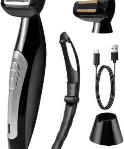 Afeitadora eléctrica de pelo corporal para hombres con mango extensible de hasta 46 cm, carga USB y herramienta de extracción de uso en seco y húmedo para hombres