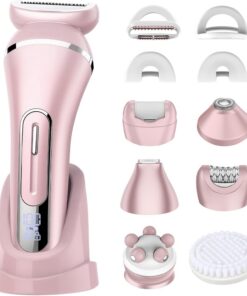 Afeitadoras eléctricas para mujer, kit de depilación 7 en 1 con depiladora, recortadora de bikini, afeitadora facial, cepillo corporal, masajeador facial, removedor de callos de pies, IPX7