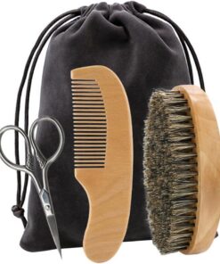 Ciieeo Juego Cuidado Barba para Hombre Tijeras de Madera y Afeitadora, Incluye Bolsa de Tela, Diseño Cómodo Que No Lastima la Piel