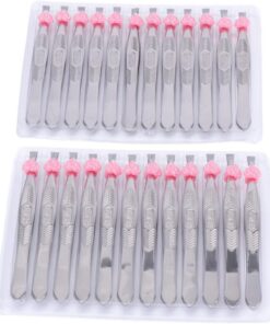 Healeved 24 Pinzas para Cejas de Punta Plana de Acero Inoxidable con Diseño Decorativo Antideslizantes para Depilación y Maquillaje Facial de Alta Precisión