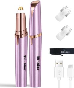 Gurelax Recortadora eléctrica de cejas para mujeres y hombres, maquinilla de afeitar de precisión indolora con luz LED, recargable por USB, segura para pieles sensibles, sin tirones, sin cortar cejas