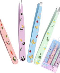 Juego de 4 pinzas profesionales multicolor de alta precisión de acero inoxidable para cejas para vello facial, cuidado de cejas, eliminación de astillas de vello encarnado, adecuadas para mujeres y