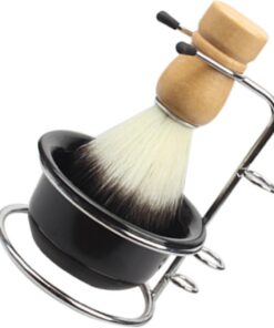 Kit de Afeitado y Cuenco de Afeitar Soporte Ergonómico de Acero Inoxidable Cepillo de Vello Facial de Cerdas Suaves para Hombre para Uso en Navidad y Cumpleaños