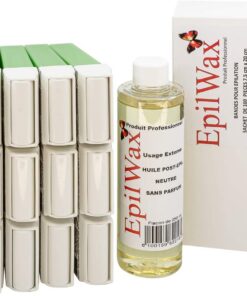 EpilWax - Kit de reposición con: 12 cartuchos Aloè vera Roll-on, 1 paquete de 100 tiras no tejidas para la depilación y 1 botella de 250 ml de aceite neutro para después de la depilación (Aloé vera)
