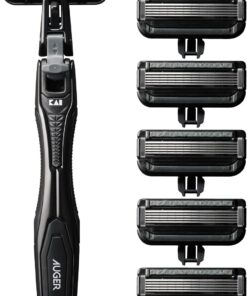AUGER - Paquete combinado de maquinilla de afeitar de 5 cuchillas con soporte y 6 cuchillas de repuesto (Kai Corporation) para hombres y hombres