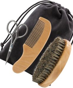 VALICLUD y Cepillo de Madera para Almacenamiento Conveniente Bolsa de Tela Juego de Herramientas Tijeras de Peluquero sin Irritación Cutánea para Cuidado de Vello Facial para Hombres