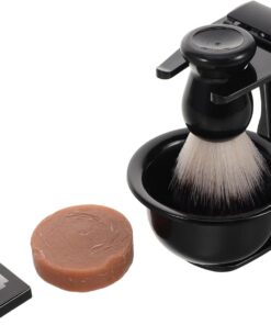 Kit de Afeitado Juego Ligero y Preciso para Hombres Brochas de Nylon y Soporte de Acero Inoxidable para Grooming en Casa y Viaje