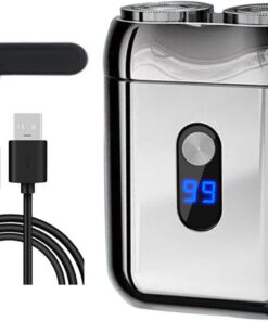 Afeitadora eléctrica de carga de doble cabezal recargable en miniatura para barba, herramienta de aseo para hombres