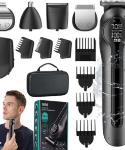 Recortadora de barba para hombre, maquinilla de afeitar eléctrica y afeitadora, juego de recortadoras de pelo inalámbricas, kit de aseo para hombre de 14 piezas para afeitarse la cara, el bigote, el