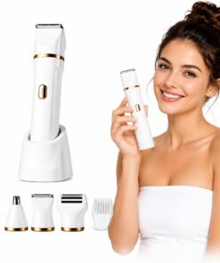 Recortadora de bikini eléctrica 5 en 1 para mujer, recargable, impermeable, afeitadora de vello corporal y facial, afeitadora de vello púbico indoloro con cabezales intercambiables, recortadora de