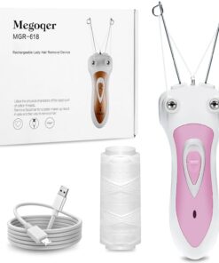 Herramienta de depilación con rosca, color blanco, eléctrico, completo con cable de carga y hilo de repuesto. Kit profesional de enhebrado para vello facial y corporal