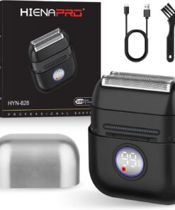 HIENA PRO Afeitadora de papel de aluminio para hombre, maquinilla de afeitar eléctrica portátil activada por tacto, cabeza magnética desmontable, recargable por USB, tiempo de funcionamiento de 100