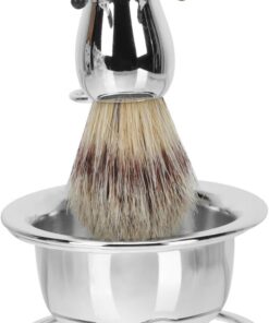 Kit para Afeitar la Barba para Hombres, Cepillo para Barba, Tazón de Burbujas de Acero Inoxidable, Fácil de Limpiar y Llevar en Viajes Largos | Cuenco de Burbujas y Soporte Metálico, Práctico para Viaje Largo, Fácil de Limpiar y Llevar