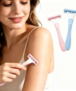 Maquinilla de afeitar reutilizable para mujer para piel sensible, paquete de 2 unidades, cabeza giratoria con tira lubricante para un afeitado suave, depilación corporal para piernas, axilas, tamaño