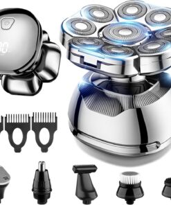 Afeitadoras de cabeza 9D para hombres calvos, maquinilla de afeitar eléctrica 6 en 1 para hombres, inalámbricas, recargables e impermeables, con batería grande, pantalla LED, afeitado húmedo/seco