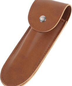 Funda de Viaje de Cuero PU para Maquinilla de Afeitar Marrón | Cierre de Botón a Presión, Diseño Portátil y Resistente a Arañazos, para Viajes y Negocios