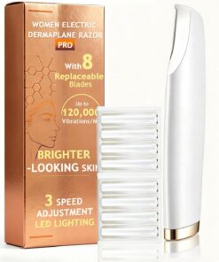 Maquinilla de afeitar profesional Sonic Dermaplane para mujer, herramienta de dermaplaning de 3 velocidades para pelusas de melocotón y exfoliación, color blanco | Herramienta de dermaplaning de 3 velocidades, 8 cuchillas de recambio