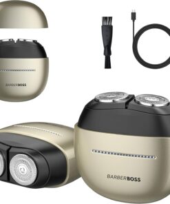 BarberBoss Afeitadora compacta para hombre, afeitadora eléctrica con sensor, maquinilla de afeitar giratoria inteligente con cabezal flotante de doble anillo, motor de 9000 rpm, QR-2712
