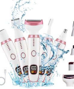 Afeitadora eléctrica para mujer, depilación para cara, cuerpo, piernas, vello púbico, axilas y cejas, maquinilla de afeitar eléctrica 5 en 1, impermeable, uso húmedo y seco (blanco)