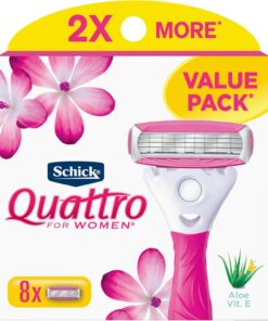 Schick Quattro - Maquinilla de afeitar Refllls para mujer, paquete de 8 unidades
