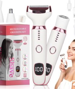 Maquinilla de afeitar eléctrica con pantalla LED 2026 para mujeres y hombres, afeitadora eléctrica en seco y húmedo, 4 en 1 indolora, afeitadora inalámbrica para piernas, brazos y bikini (rosa