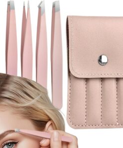 Pinzas para Pestañas Punta Inclinada de Precisión, Herramientas de Belleza | para Aplicación de Tiras de Pestañas para Vello Facial, Depilación Nasal, Volumen, Aislamiento, Permane