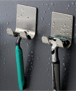 2 soportes para afeitadora de acero inoxidable a prueba de óxido, estante impermeable para montaje en pared para baño, almacenamiento adhesivo sin taladro para maquinillas de afeitar eléctricas y