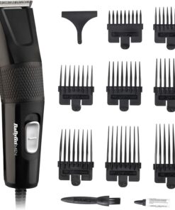 Babyliss 7755U - Cortapelos para hombre, cuchillas de acero inoxidable afiladas con diamante, 8 guías de peinado, alimentación de red, estilos de cabello en casa, peine incluido, liso y preciso, negro