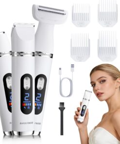 BarberBoss Afeitadora eléctrica 3 en 1 para mujer, recortadora corporal, bikini y facial con pantalla LED, control de doble velocidad, recortadora portátil para mujer (Blanco, Plateado)