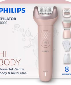 Philips Depiladora Serie 9000 - Depiladora eléctrica inalámbrica en seco y húmedo para piernas, cuerpo y bikini, con ProGuide, 8 accesorios, 60 min de tiempo de funcionamiento, modelo BRE717/00