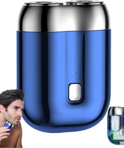 Mini afeitadora eléctrica portátil recargable e impermeable de doble cabezal para uso en seco y húmedo para hombres.