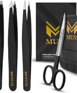 Juego de pinzas para cejas con tijeras para cutículas, 4+1 pinzas de acero inoxidable para mujeres y hombres, pinzas afiladas para dar forma a las cejas, herramienta de aseo de precisión para