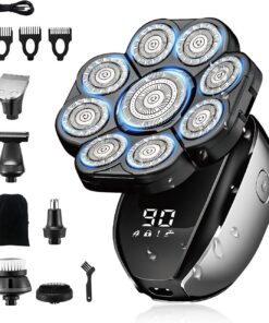 Afeitadoras de cabeza 9D mejoradas para hombres, afeitadoras rotativas eléctricas húmedas y secas, recortadora de pelo inalámbrica recargable con pantalla LED, kit 6 en 1, impermeable IPX6, bolsa de