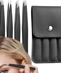 Pinzas para pestañas Aplicador de acero inoxidable con puntas inclinadas | Pinzas para extensiones de pestañas para Vello Facial, Depilación Nasal, Volumen, Aislamiento, Permanente, Salón, Viaje,