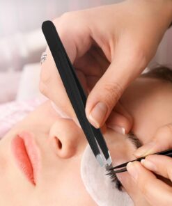 1 pinza de precisión para hombres y mujeres, punta inclinada para depilación de cejas y vello, color negro