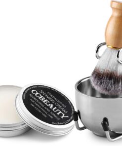 CCbeauty Juego de afeitado para hombre, 4 en 1, con brocha de afeitar de pelo de tejón, cuenco de afeitar negro de acero inoxidable, crema de afeitar, kit clásico de afeitado en húmedo adecuado